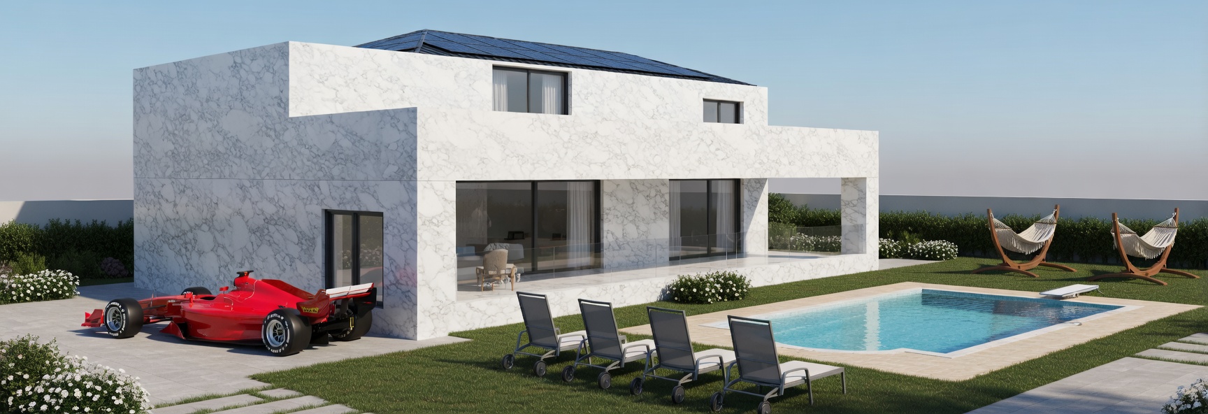 Vista Oest — Jardí i piscina